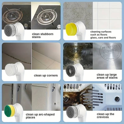 Escova de limpeza eléctrica com 5 cabeças de escova substituíveis